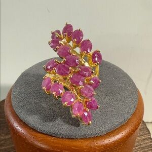 925, Gold Over Ruby Cluster Wrap Style Ring - Elegant Women's Jewelry